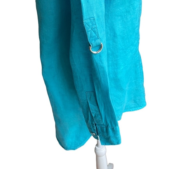 Chico's Blue Linen Button‎ Down with Front Pockets Shirt Size: 2 (M) - Picture 6 of 8